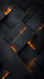Blazing geometric tiles spark with fiery golden light