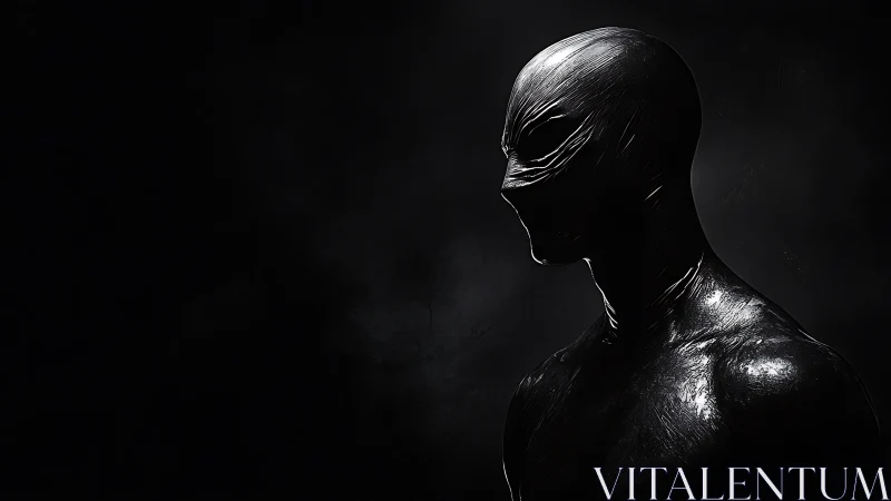 Midnight sentinel wrapped in obsidian shadowed silence.