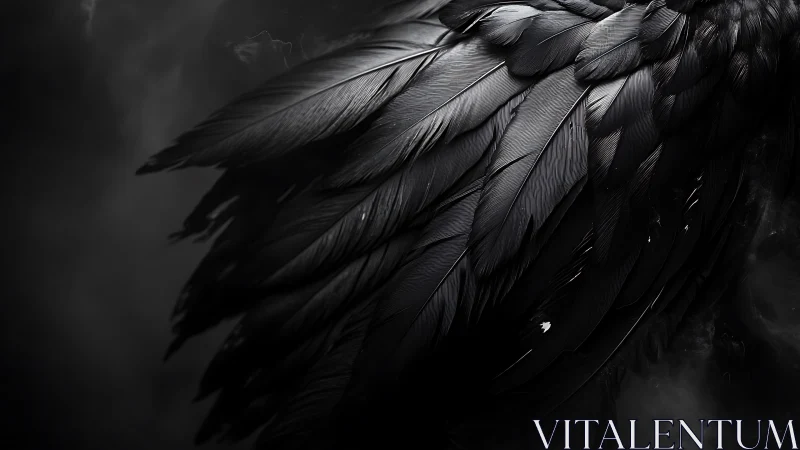 Dark feathered wing unfurls in dramatic monochrome shadow