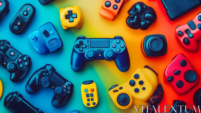 Color graded gaming controllers on radial rainbow gradient field