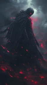 Shrouded wraith in ember storm rendered as dark concept art