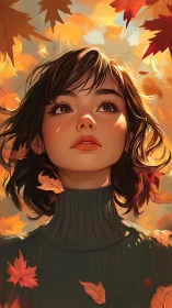 Autumn portrait of a girl rendered in warm digital painting