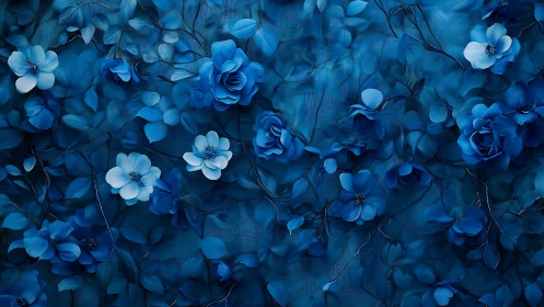 Dense cluster of blue flowers arranged in overlapping composition.