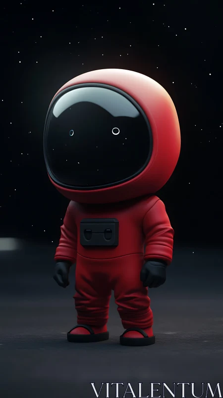 Cute red cartoon astronaut standing alone in outer space.