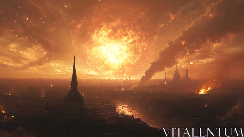 Cathedral spires silhouette as a dying sun devours the sky