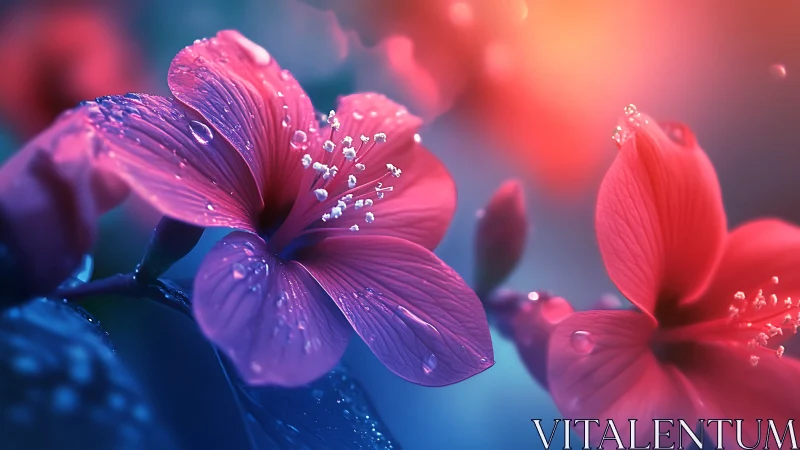 Luminous Petals: Vibrant Floral Study with Dewdrops.