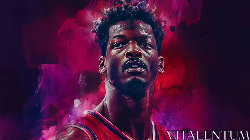 Neon court dreamer crowned in electric crimson fog.