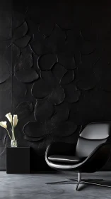 Midnight petals cradle a sleek lounge chair in hush-toned calm