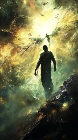 Starlit Wanderer Walking Into a Shattered Heavenstorm.