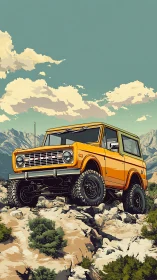 Sun-bright trail bruiser lounges boldly atop rocky mountain ridge