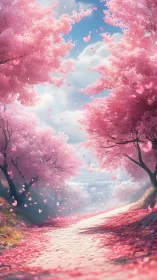 Heart-kissed cherry blossom lane in a dreamlit spring hush.