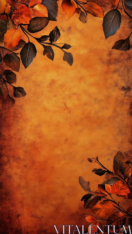 Autumnal leaf vignette on textured ochre gradient field.
