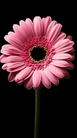 Pink Gerbera Daisy with Yellow Center Against Black Background