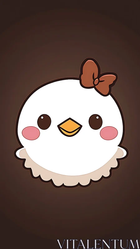 Cute Kawaii Chick Character with Bow Against Warm Brown