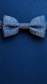Star-dusted cobalt bow tie poised on textured midnight field.