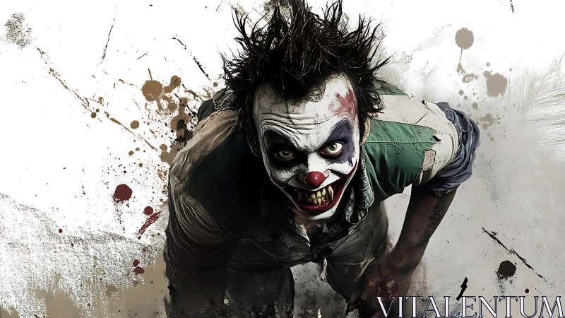 Horror clown portrait with splattered grunge background design.