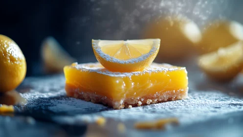 Lemon Bars with Fresh Citrus Garnish and Powder.