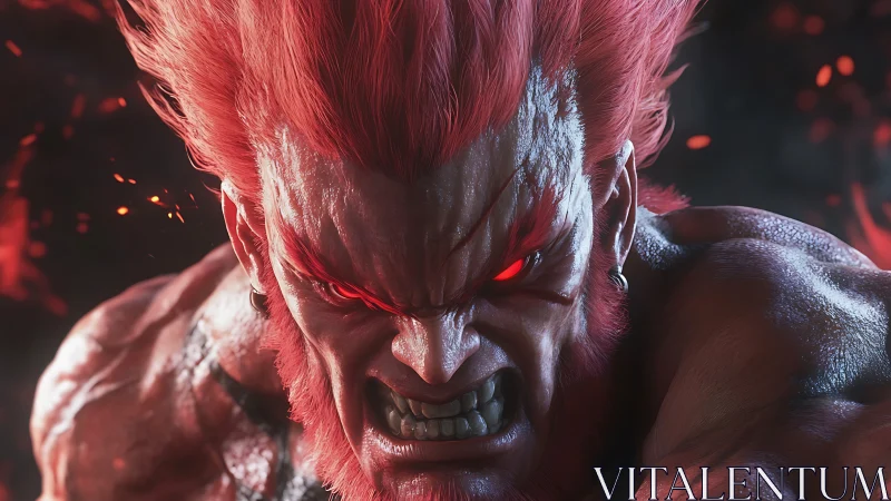 Red-haired muscular fighter snarls with glowing red eyes