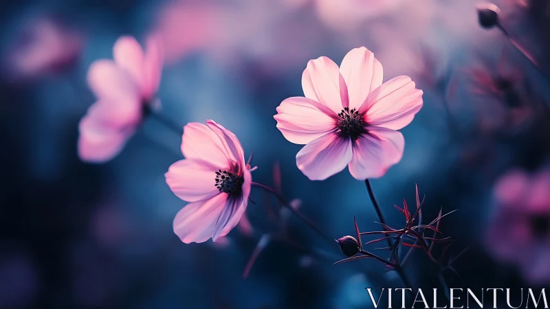 Pink Cosmos Flowers with Shallow Depth of Field Photography