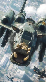 Military Transport Plane with Artistic Creature Face Design.