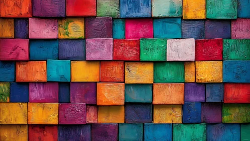 Bold painted blocks form a vibrant geometric abstract wall