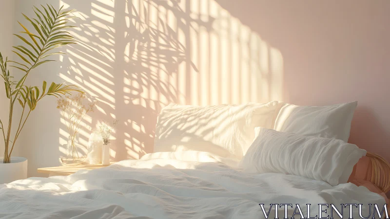 Soft morning light spilling across a calm cozy bedroom.