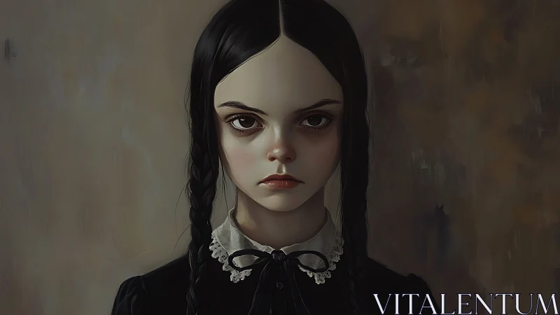 Digital painting portrait of stern girl in gothic attire.
