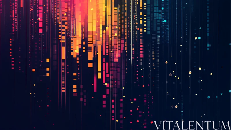 Colorful digital data streams over dark abstract background.