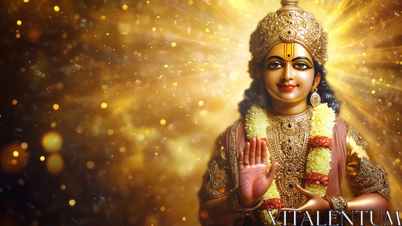 Radiant golden deity portrait with luminous halo glow.