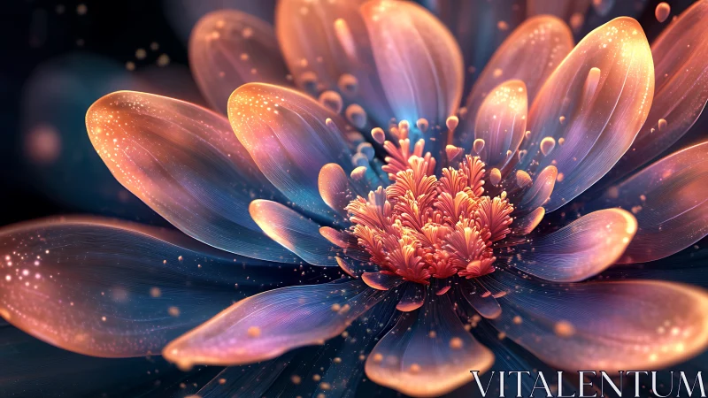 Glowing abstract flower with luminous coral center petals.