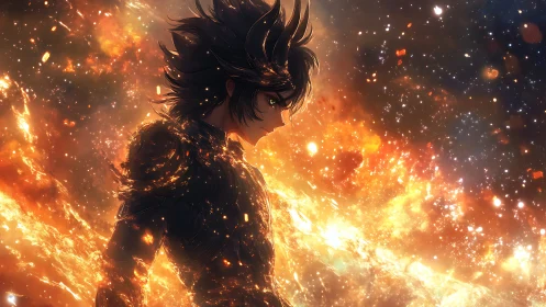 Starglow warrior wrapped in blazing cosmic embers.