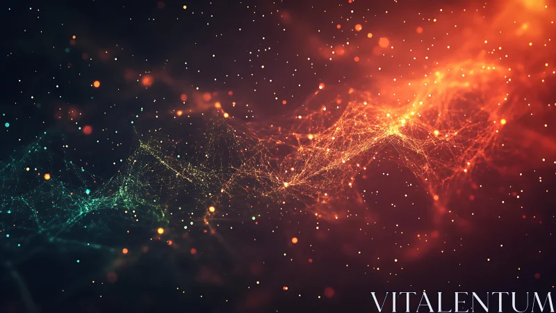 Abstract glowing network of connected nodes in space, digital art.