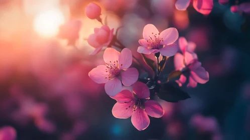 Cherry Blossoms Ablaze in Twilight Glow.