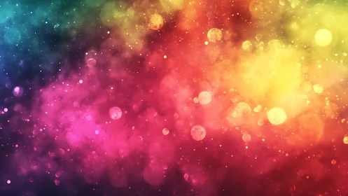Multicolor bokeh particle field forms dense nebula-style gradient