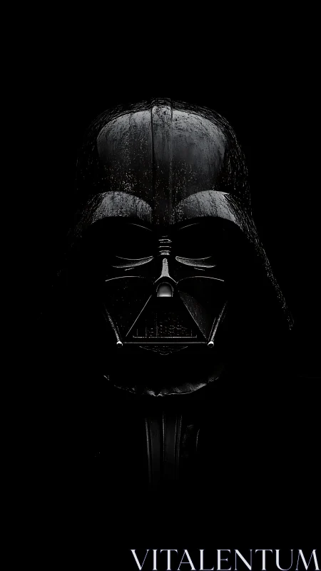 High-contrast portrait of glossy black sci-fi respirator helmet