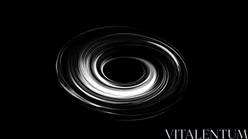 Monochrome circular vortex shape rendered on black background