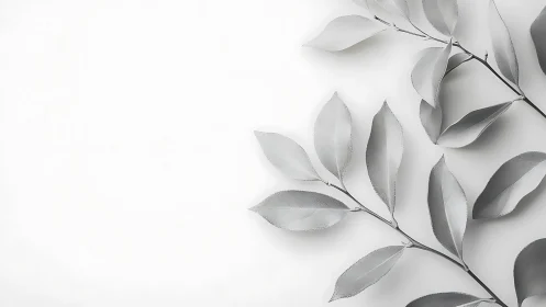 Soft silver leaves drifting across a quiet white sky.