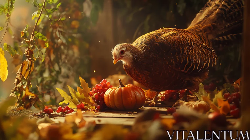 Golden Hour Harvest Guardian: Eagle Meets Autumn's Bounty.