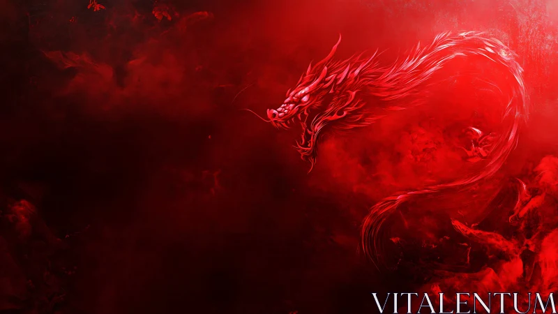 Serpentine red dragon rendered in dynamic, high-contrast vapor