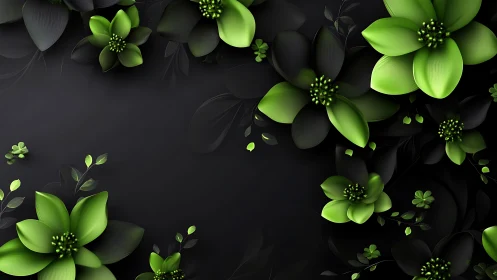 Luminescent Green Floral Composition Against Deep Black Background.