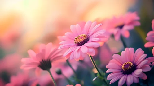 Pink Gerbera Daisies in Bokeh: Shallow Depth of Field Botanical Study