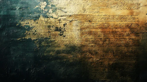 Ancient manuscript text emerges through distressed painted surface