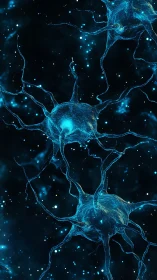 Neural network cells glow within deep cosmic darkness.