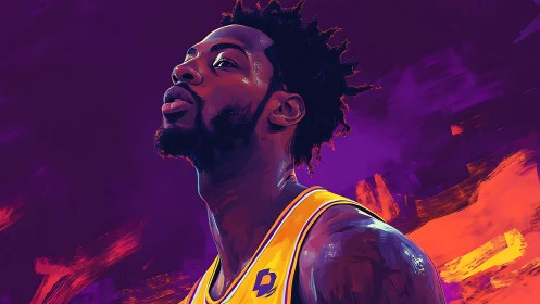 Digital portrait of basketball player in yellow jersey.