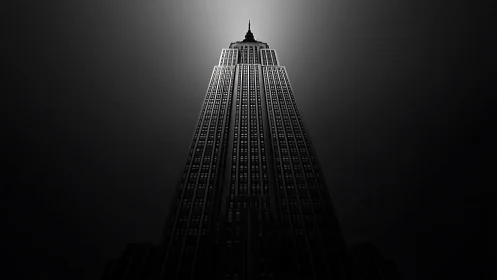 Monolith of Light: Noir Skyscraper Piercing the Gloom.