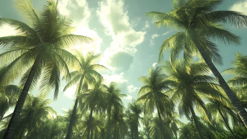 Verdant Canopy: Palm Fronds Reaching Through Luminous Sky.
