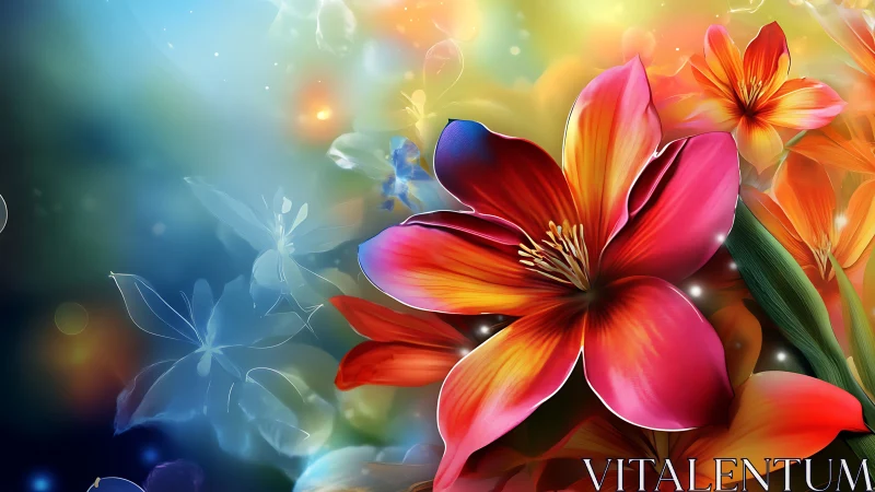 Crimson Blossoms Dance Against Luminous Dreams