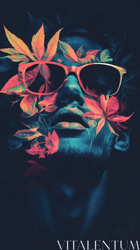 Neon leaves trade secrets with a dreaming midnight face