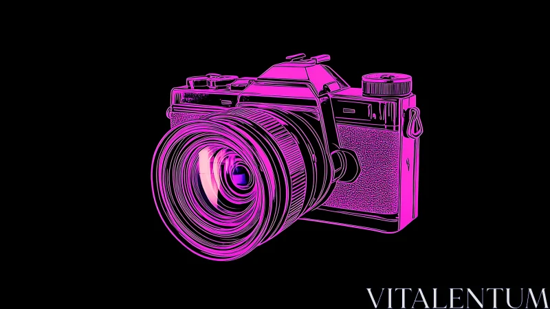 Neon Pink Camera Against Black: Bold Digital Art