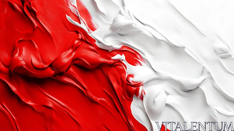Abstract red and white oil paint texture with flowing waves.